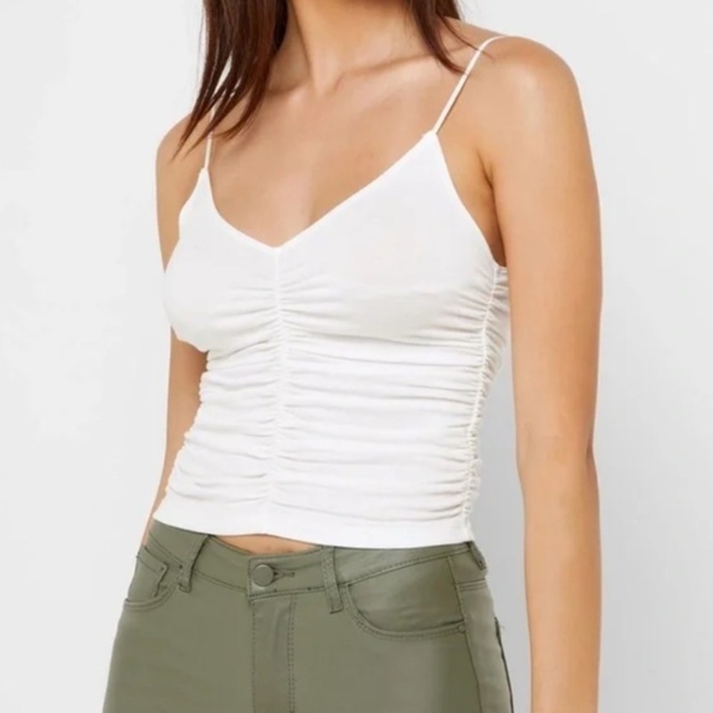 She +Sky Off White Ribbed Ruched Cami Style Cropped Top NWT L #2362